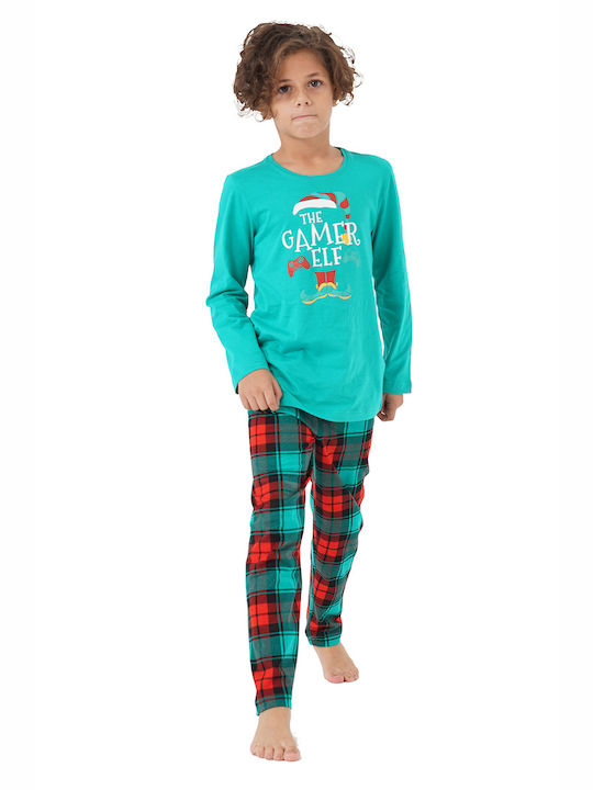 Vienetta Secret Set Top & Bottom Kids Winter Cotton Pyjamas Green