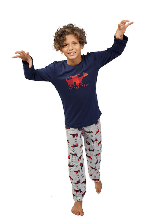 Vienetta Secret Set Top & Bottom Kids Winter Cotton Pyjamas Navy Blue