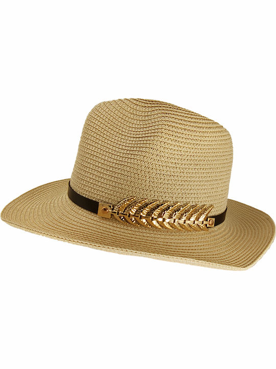 Gift-Me Unisex Straw Men's Fedora with Vegan Leather & Gold Fishbone detailing