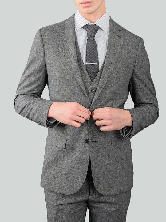 Vittorio Artist Men's Suit with Vest Slim Fit Gray