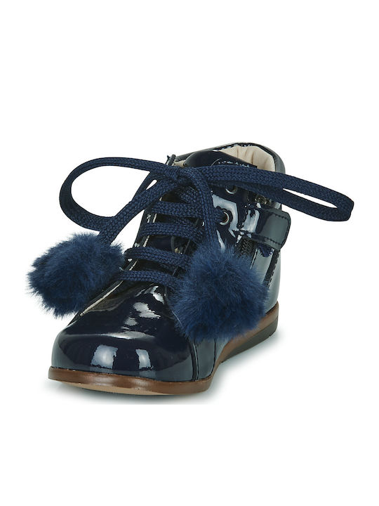 Lederne Kinderstiefeletten mit Schnürsenkeln Marineblau