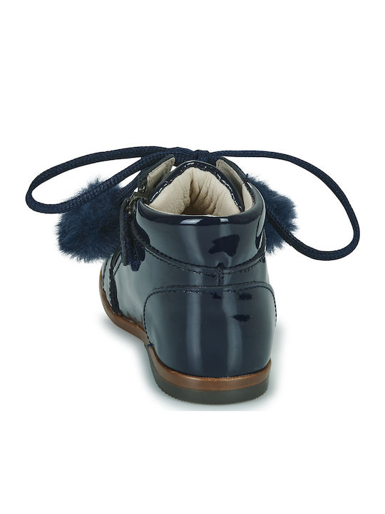 Lederne Kinderstiefeletten mit Schnürsenkeln Marineblau