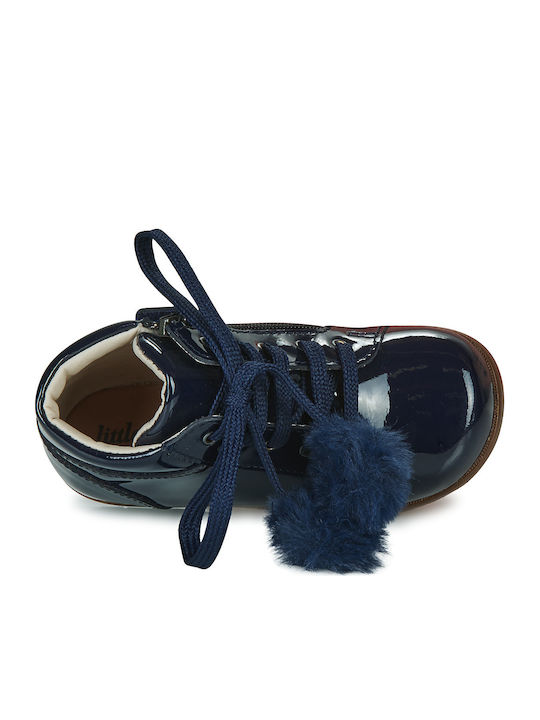 Lederne Kinderstiefeletten mit Schnürsenkeln Marineblau