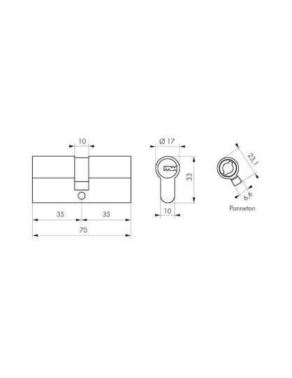 Thirard Lock Cylinder Security 70mm (35-35) with 5 Keys Silver