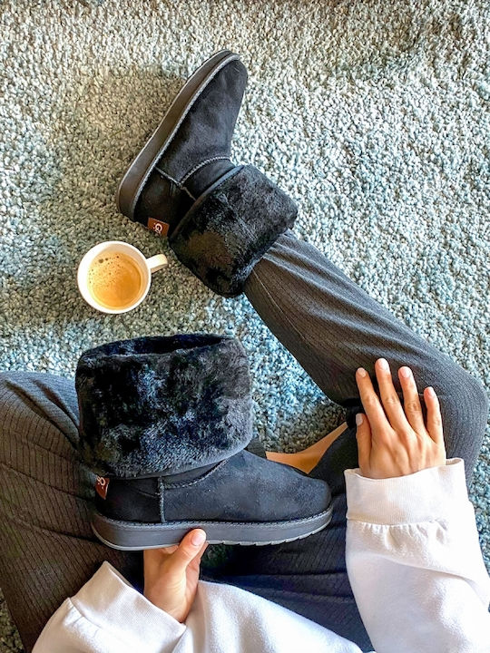 Wildleder Damenstiefel mit Pelz Schwarz
