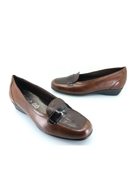 Leather Women's Loafers in Brown Color