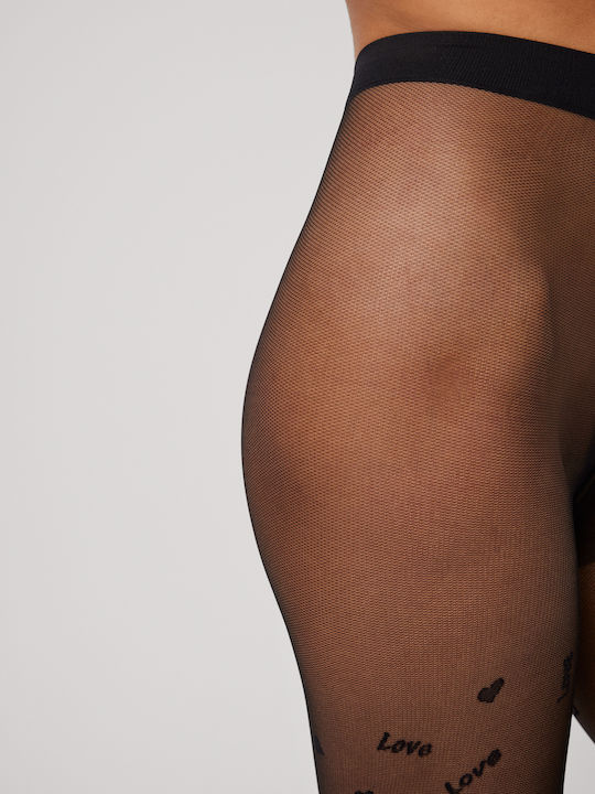 Women's Pantyhose 20 Den Black with Print