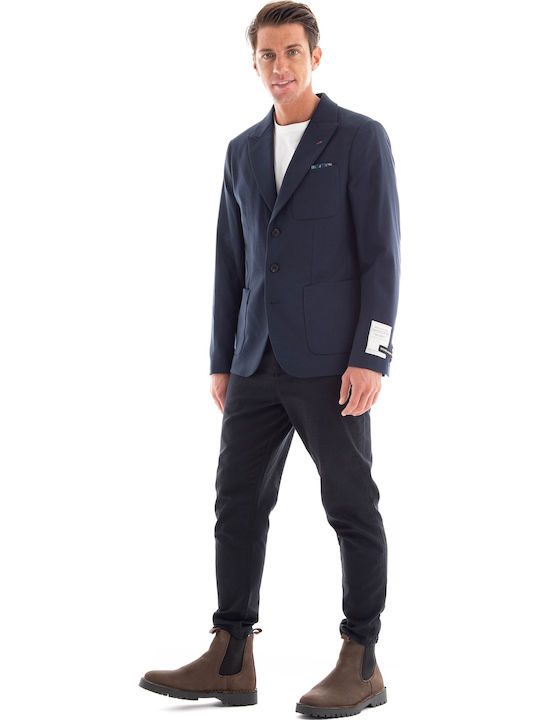 Peak Lapel Blazer Men's Winter Suit Jacket Blue