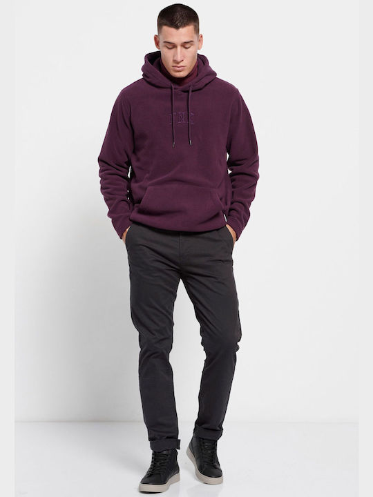 Funky Buddha Herren Sweatshirt mit Kapuze und Taschen Burgundisch