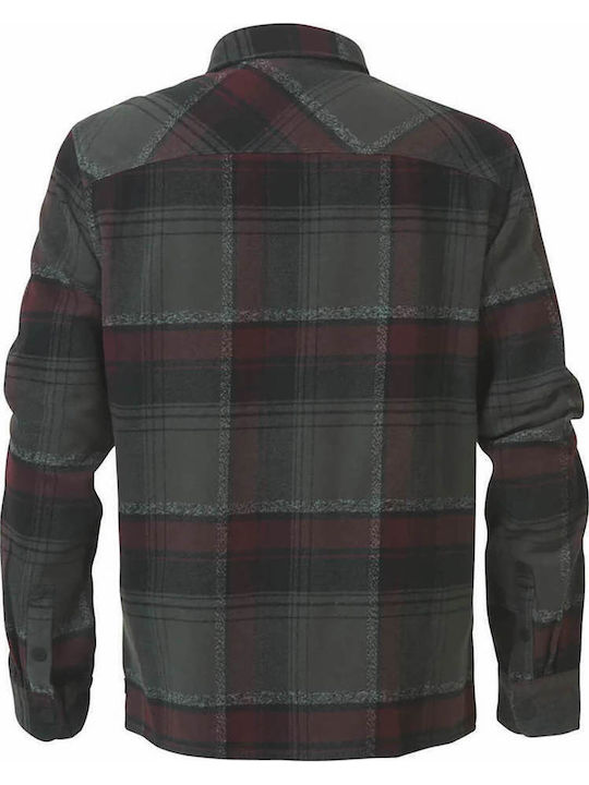 Overshirt Bumbac Mânecă Lungă În Linie Regular Fit Model Carou Gri