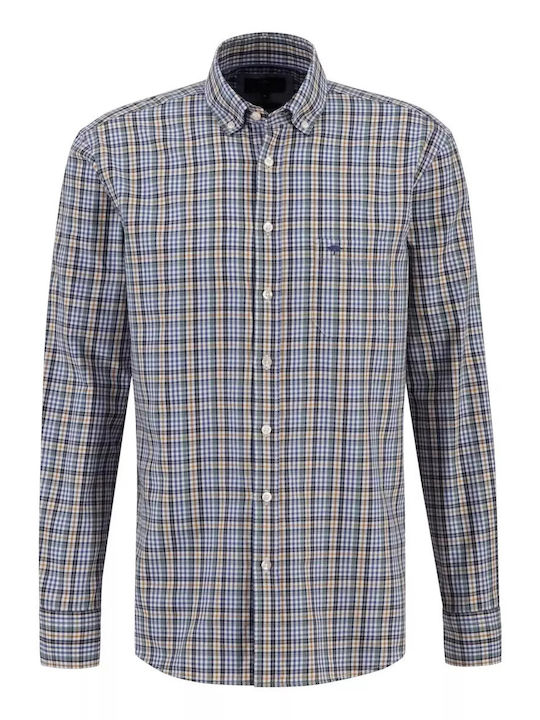 Fynch Hatton Men's Shirt Long Sleeve Cotton Checked Green