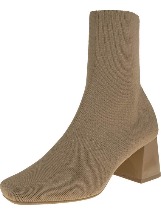Women's Ankle Boots made of Patent Leather with Medium Heel Brown