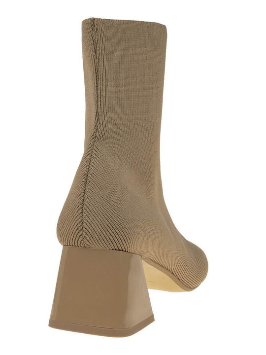 Women's Ankle Boots made of Patent Leather with Medium Heel Brown