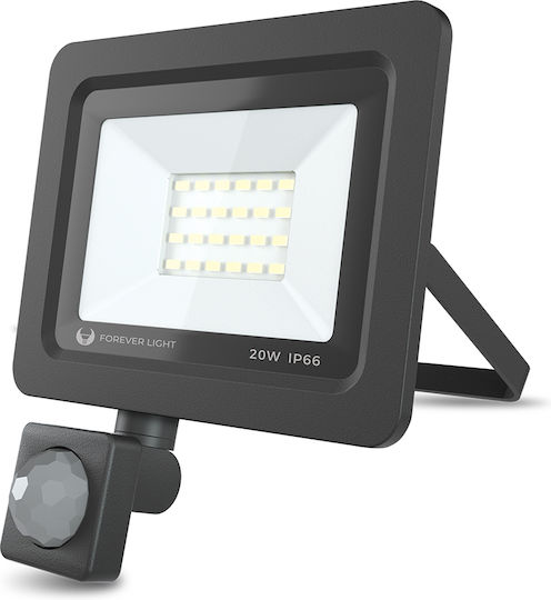 Forever Light Proxim Ii Στεγανός Προβολέας LED 20W Ψυχρό Λευκό 6000K με Αισθητήρα Κίνησης IP66