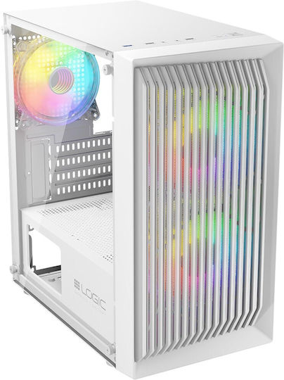 Logic Atos Gaming Mini Tower Κουτί Υπολογιστή με Πλαϊνό Παράθυρο και RGB Φωτισμό Λευκό