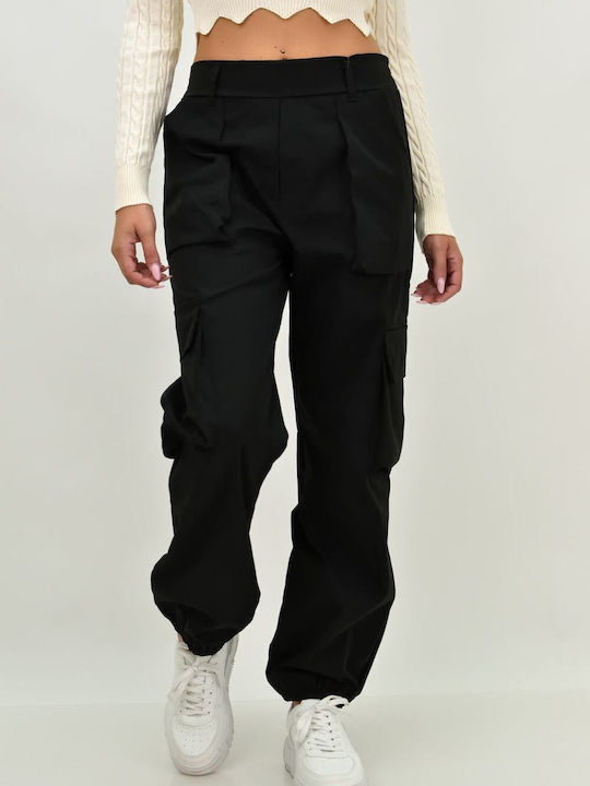 Potre Women's Fabric Cargo Trousers with Elastic Black