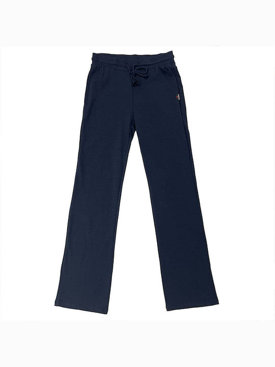 Ustyle Women's Cotton Trousers with Elastic in Straight Line Blue