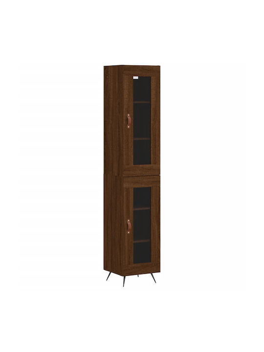 Floor-standing Living Room Display Cabinet made of Particleboard with Glass Brown Oak 34.5x34x180cm