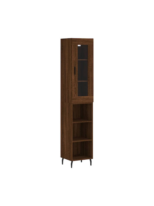 Floor Particle Board Living Room Display Cabinet with Glass Καφέ Δρυς 34.5x34x180cm