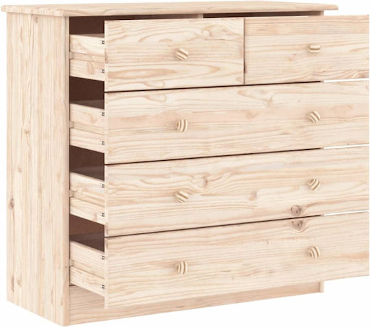 Chest of Drawers of Solid Wood with 5 Drawers Brown 77x35x73cm