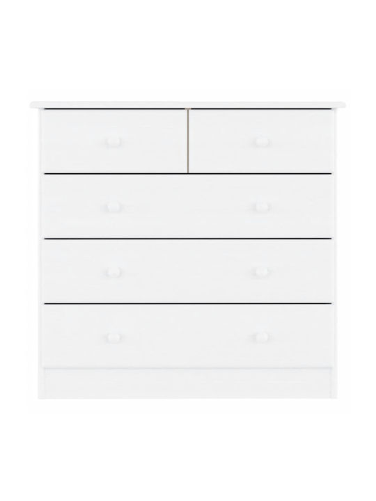Chest of Drawers of Solid Wood with 5 Drawers Λευκή 77x35x73cm