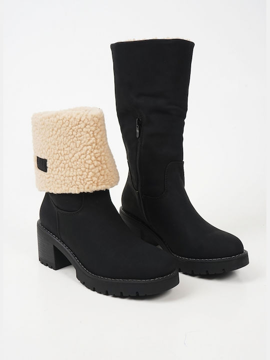 Piazza Shoes Women's Suede Boots with Fur Black