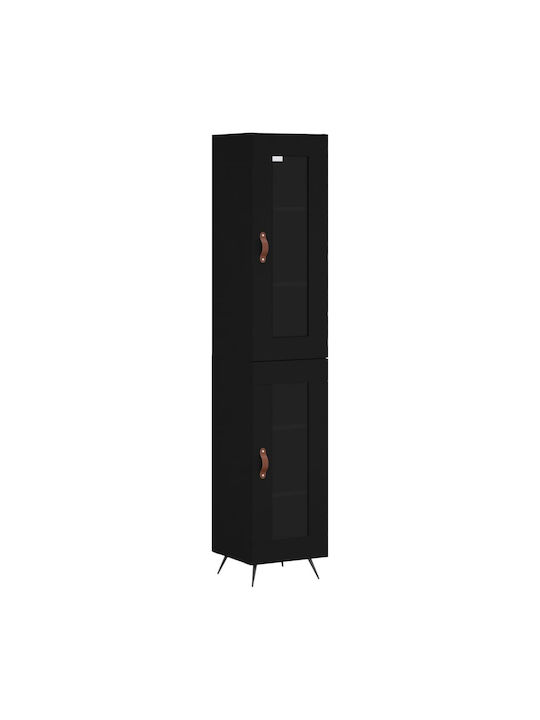 Floor-standing Living Room Display Cabinet made of Particleboard with Glass Black 34.5x34x180cm