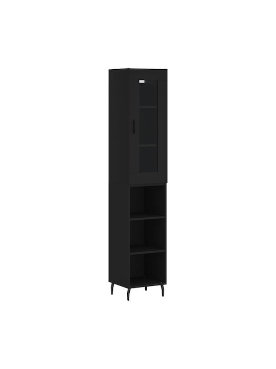 Floor-standing Living Room Display Cabinet made of Particleboard with Glass Black 34.5x34x180cm