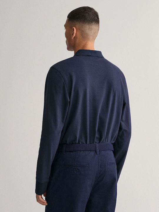 Contrast Polo Long Sleeve Navy Blue Blouse