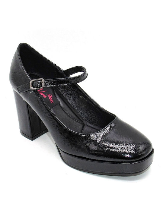 La Bottine Souriante Patent Leather Black Heels with Strap