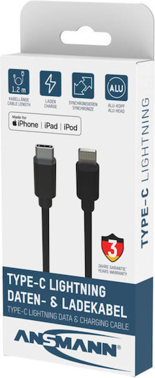 Ansmann USB-C Мъжки към Lightning Кабел 60W Черен 0.12m 1700-0106