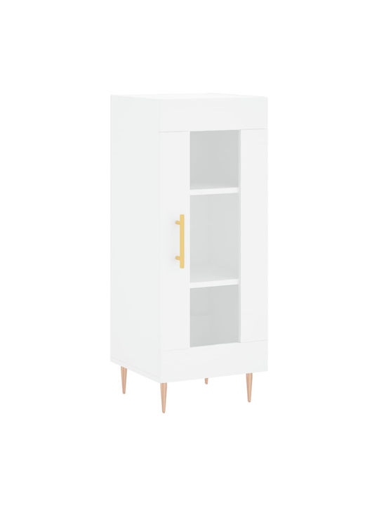 Floor-standing Living Room Display Cabinet made of Particleboard with Glass White 34.5x34x180cm