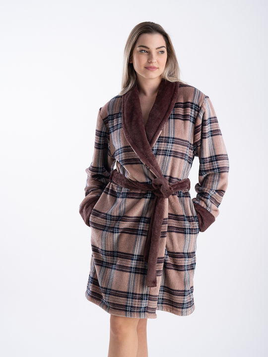 Relax Lingerie Winter Damen Vlies Robe Braun