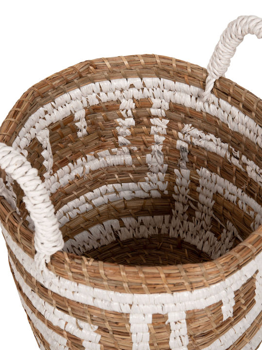 HomeMarkt Διακοσμητικό Καλάθι Ψάθινο με Χερούλια Λευκό 36x36x32εκ.