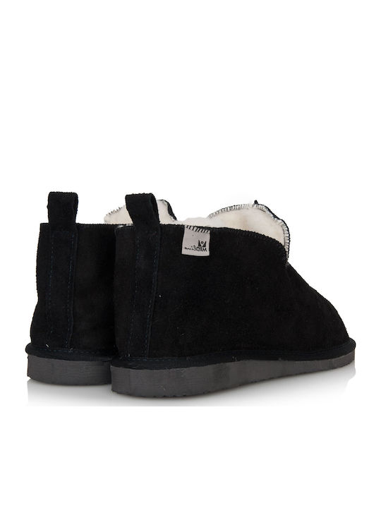 Damen Hausschuhe Anatomic Stiefeletten mit Pelz Schwarz