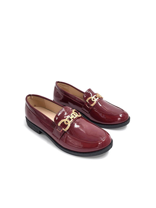 Plato Patent Leather Women's Moccasins in Burgundy Color