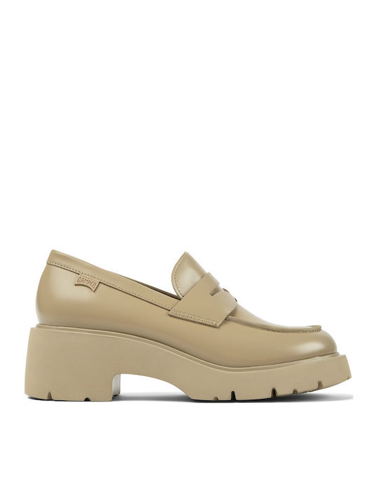 Milah Leather Women's Moccasins in Beige Color