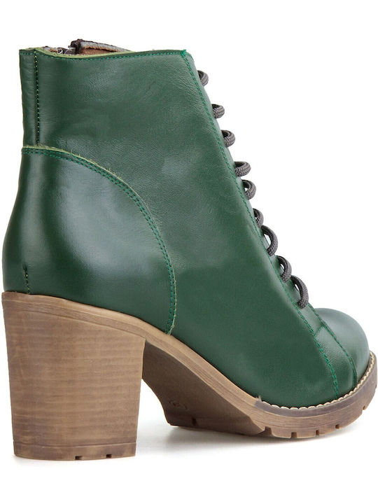 Leather Women's Ankle Boots Green