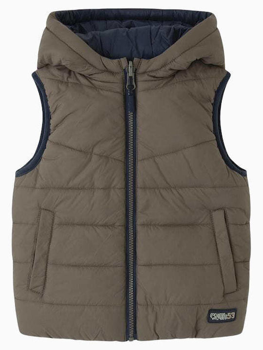 Kids' Quilted Jacket Sleeveless Double Sided with Hood Navy Blue