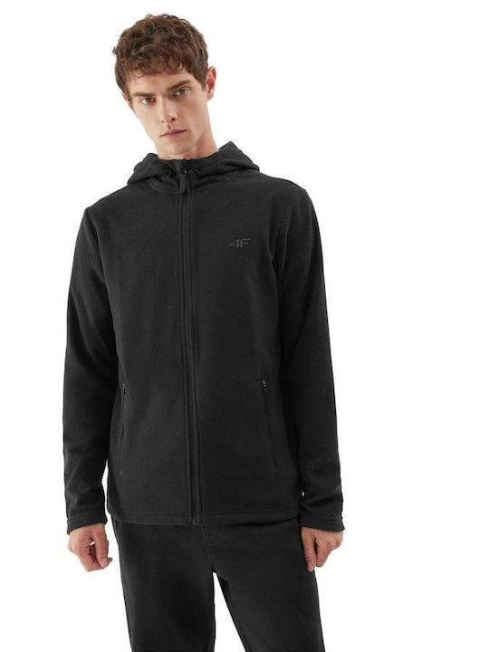 Ανδρική Ζακέτα Fleece με Κουκούλα Μαύρη