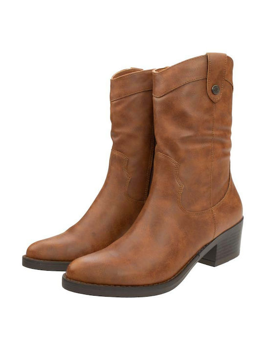 Refresh Synthetic Leather Medium Heel Women's Boots Brown