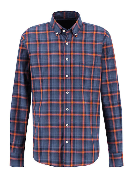 Fynch Hatton Men's Shirt Long Sleeve Cotton Checked Navy Blue