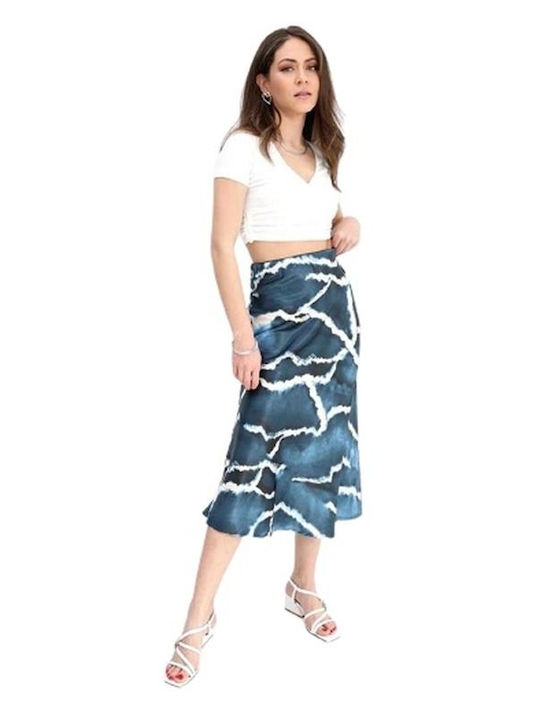 WOMEN'S MIDI SKIRT BLUE WITH ELASTIC WAIST 20470-100