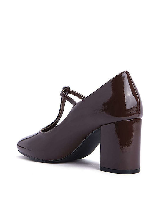 Keep Fred Patent Leather Brown Medium Heels with Strap