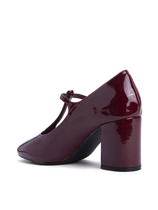 Keep Fred Patent Leather Burgundy Medium Heels with Strap