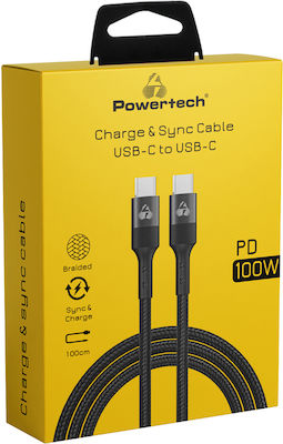 Powertech Braided USB 2.0 Cable USB-C male - USB-C 100W Black 1m (PTR-0132)