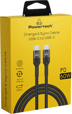 Powertech Geflochten USB 2.0 Kabel USB-C männlich - USB-C 60W Schwarz 0.6m (PTR-0131)