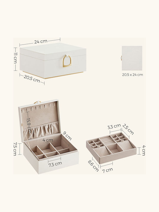 Songmics Кутия За Бижута Дървена Бяла 24x20.5x11cm