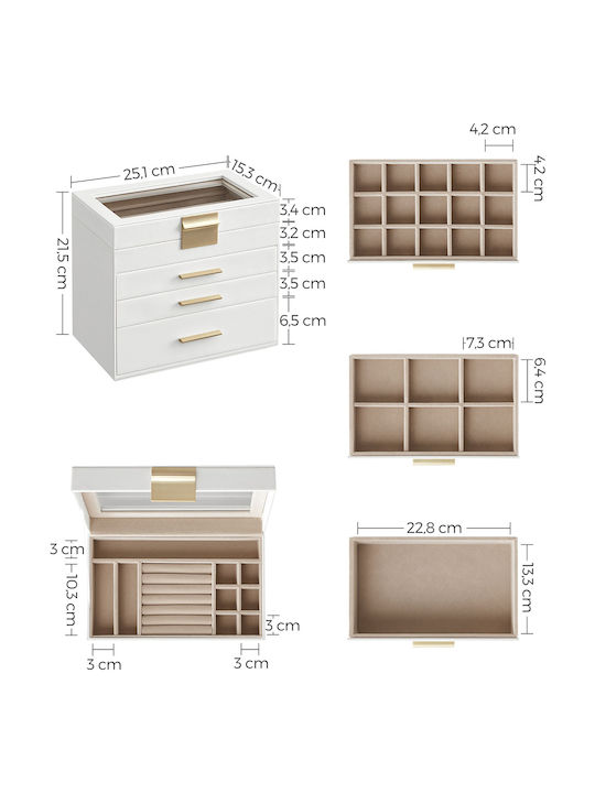 Songmics Wooden Jewellery Box with Drawer Transparent 25.1x15.3x21.5cm
