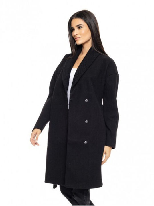 Splendid Women's Long Coat with Belt Black